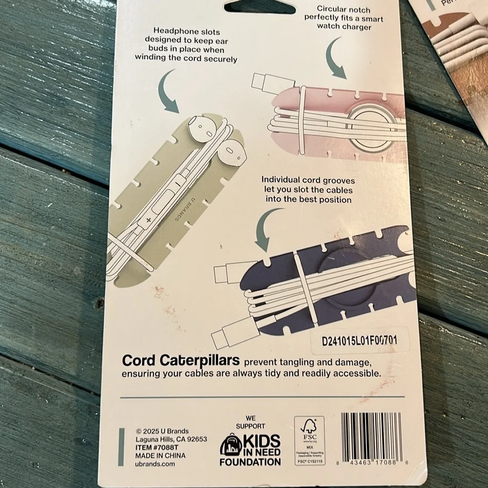 U Brands Cord Caterpillar Cable Organizers Multicolor Set, Incl 5 Sealed Packs